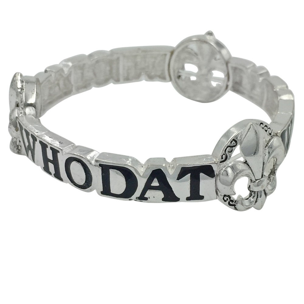 WHO DAT Saints Fleur De Lis Silver Tone Stretch Bracelet